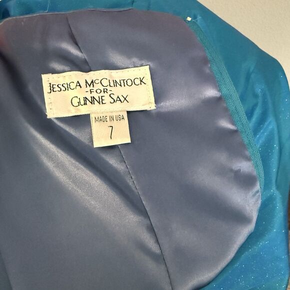 VTG Jessica Mcclintock Dress Sz 7 Formal Gunne Sax Blue Glitter Boning READ - Picture 12 of 16